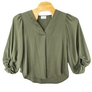 Adrienne Olive Balloon Sleeve Blouse – Size Small
